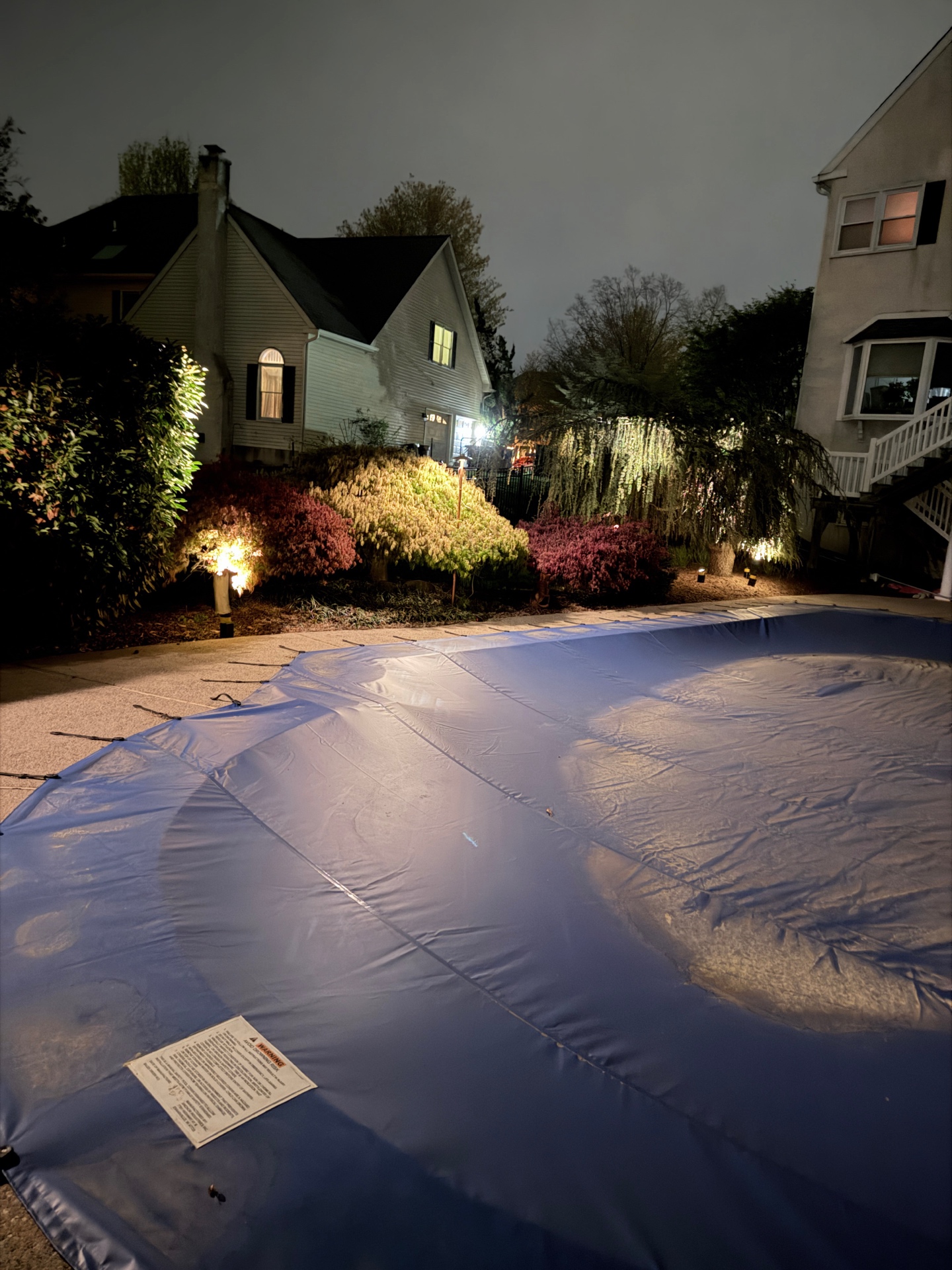 Nighttime lighting demo showing a Doylestown landscape layout